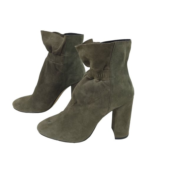 Botkier Rylie Green Suede Ankle Boots Leather Booties Block Heels Size 7 Boho - Picture 1 of 12